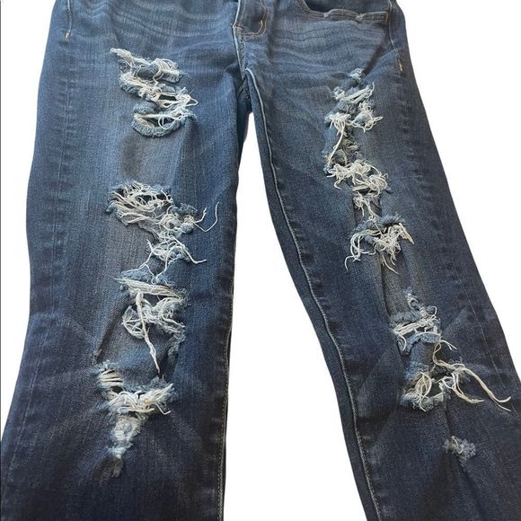 American Eagle 360 Degree Super Stretch Dark Wash Destroyed Jeggings Size 4 - Picture 3 of 13